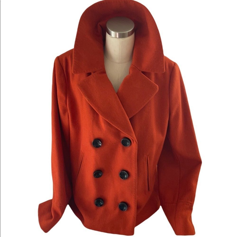 🔥NWOT, Woolblend, Merona double breasted Jacket, size L Orange in color.